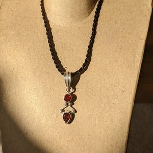 Sterling silver garnet pendant with free satin cord